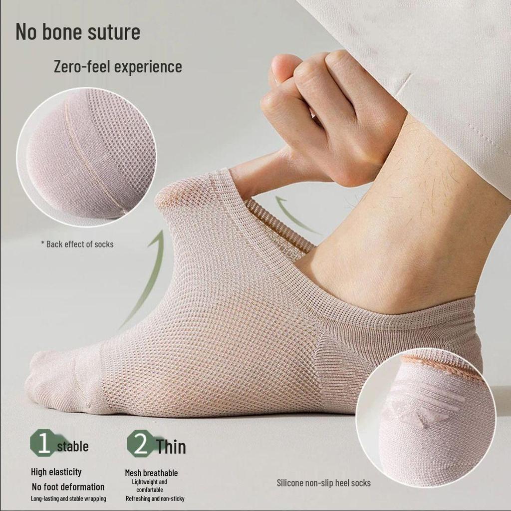Men's Breathable No-Show Socks - Odor-Resistant, Non-Slip, Low-Cut Mesh