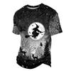 Men's Casual Corduroy Short Sleeve Lightweight Breathable Round Neck Shirt Halloween Print Design Suitable for Everyday Wear