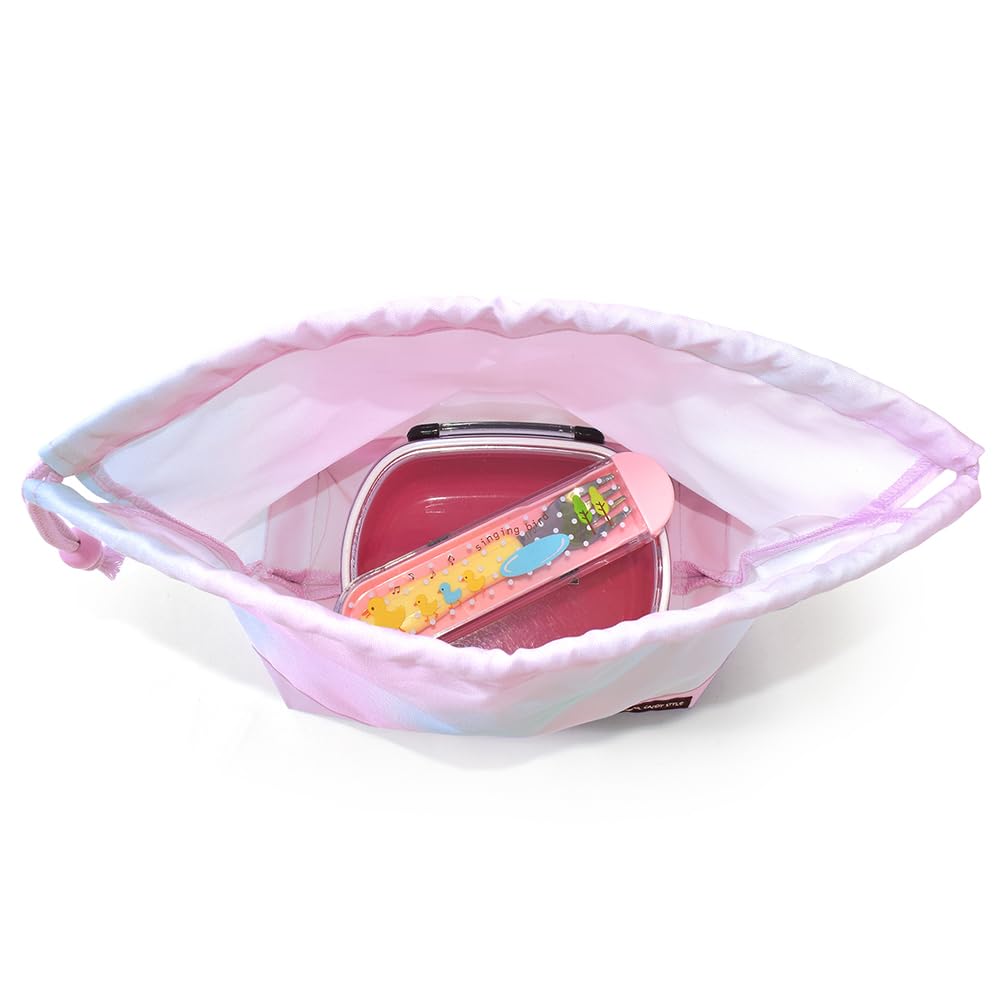 COLORFUL CANDY STYLE Drawstring Lunch Bags, Medium, Gusseted (with Name Tag), Water-Repellent, No-Iron, Aurora Colors, Set of 3, Cute for Girls,