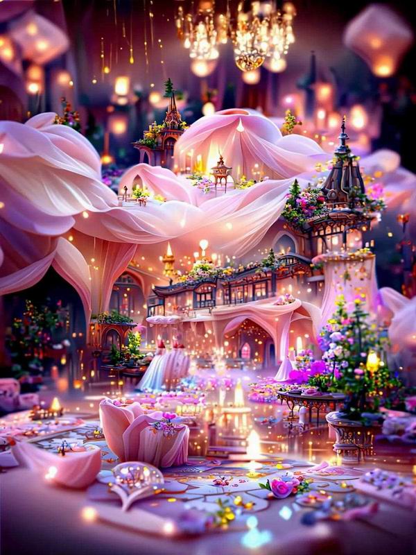 Diamond Painting Romantic Pink Landscape House Diy Full Square Round Drill Rhinestone Embroidery Fantasy Castle Mosaic Cross Stitch Kits Wall Decor