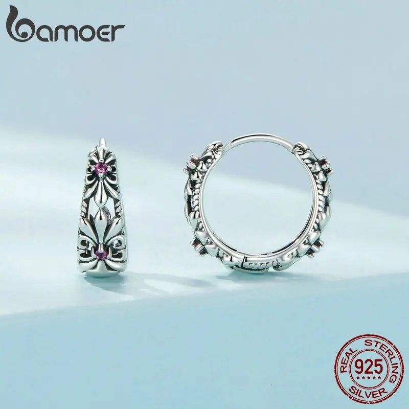 BAMOER 925 Sterling Silver Retro Iris Ring & Earrings Jewelry Set for Women Girls Fine Jewelry Birthday Gift