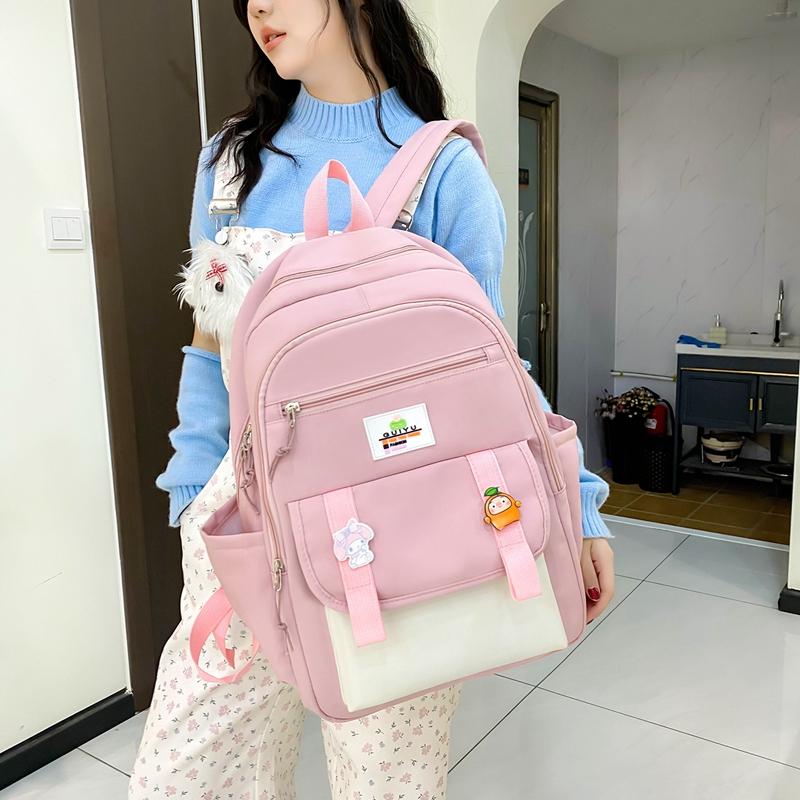 Four-Piece Backpack Set Student Schoolbag Stitching Contrast Color Campus Backpack Large Capacity Backpack for Primary and Secondary School Students