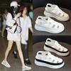 2025 summer new hollow sandals women's Korean version of popular hole shoes leather thick-soled versatile casual shoes women