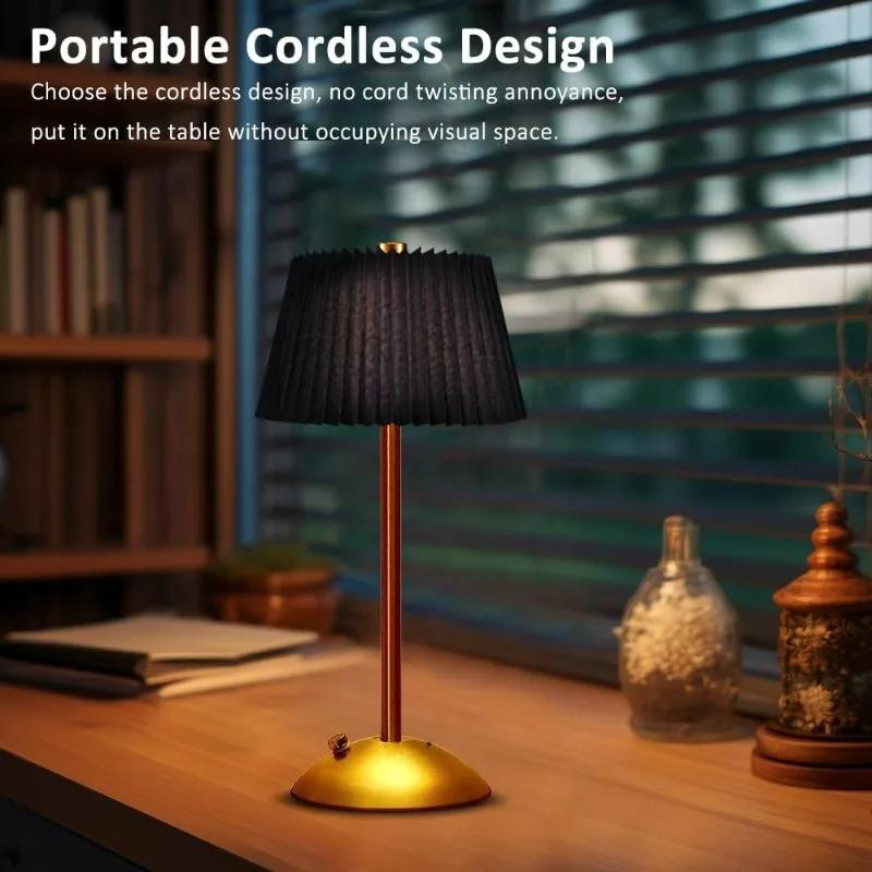 Metal Rechargeable Led Desk Lamp with Fabric Shade Wireless Dimmable Creative Mood Light Portable Touch Ambient Light for Living Room