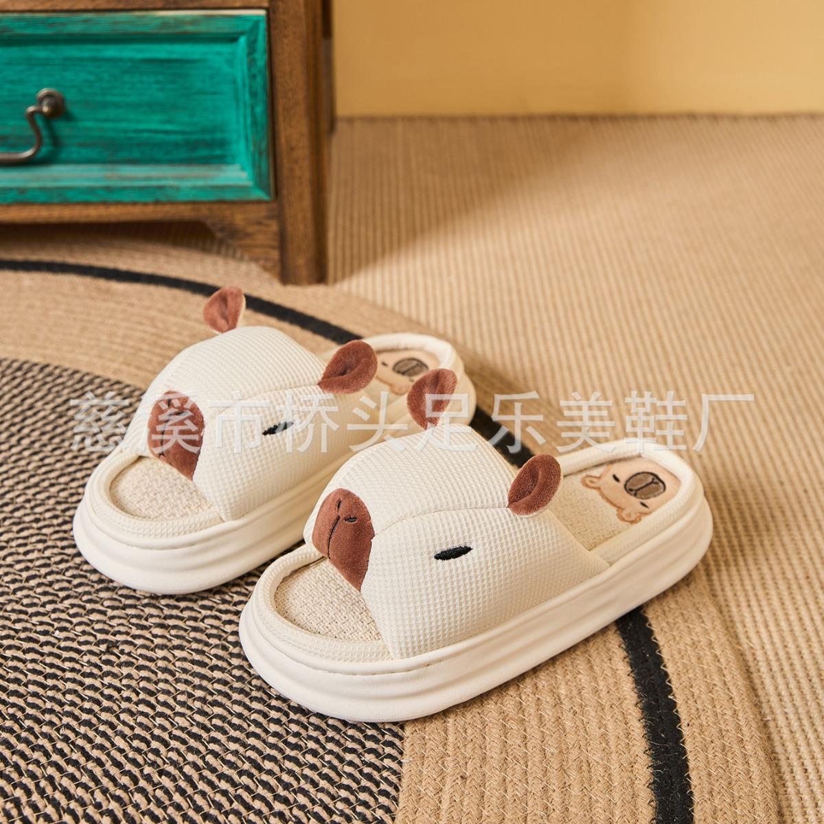 Льняные тапочки для женщин Мужская обувь на толстой подошве Нескользящие и без запаха Прохладные тапочки для дома 36-37 бежевый 1364₽