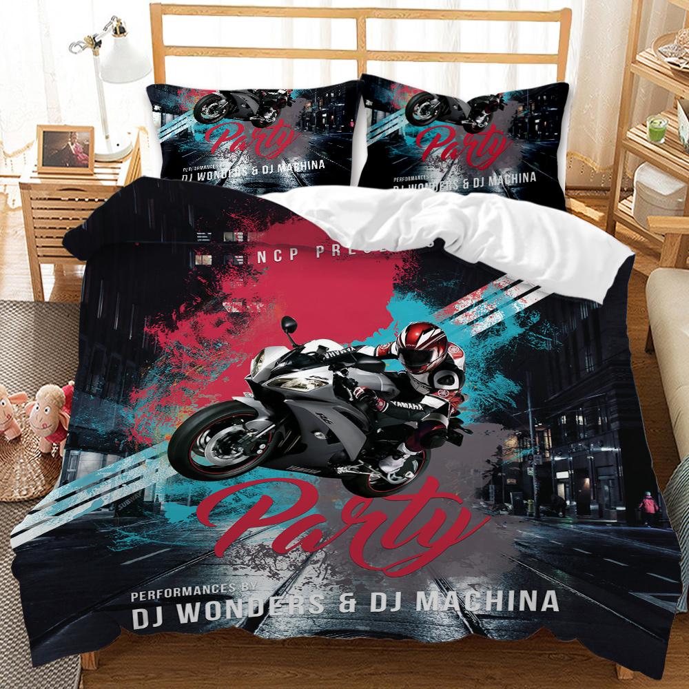 Motorbike Comforter Cover Set Queen Size, Boys Motocross Rider Duvet Cover, Teens Racing Motorcycle Dirt Bike Bedding Set Child