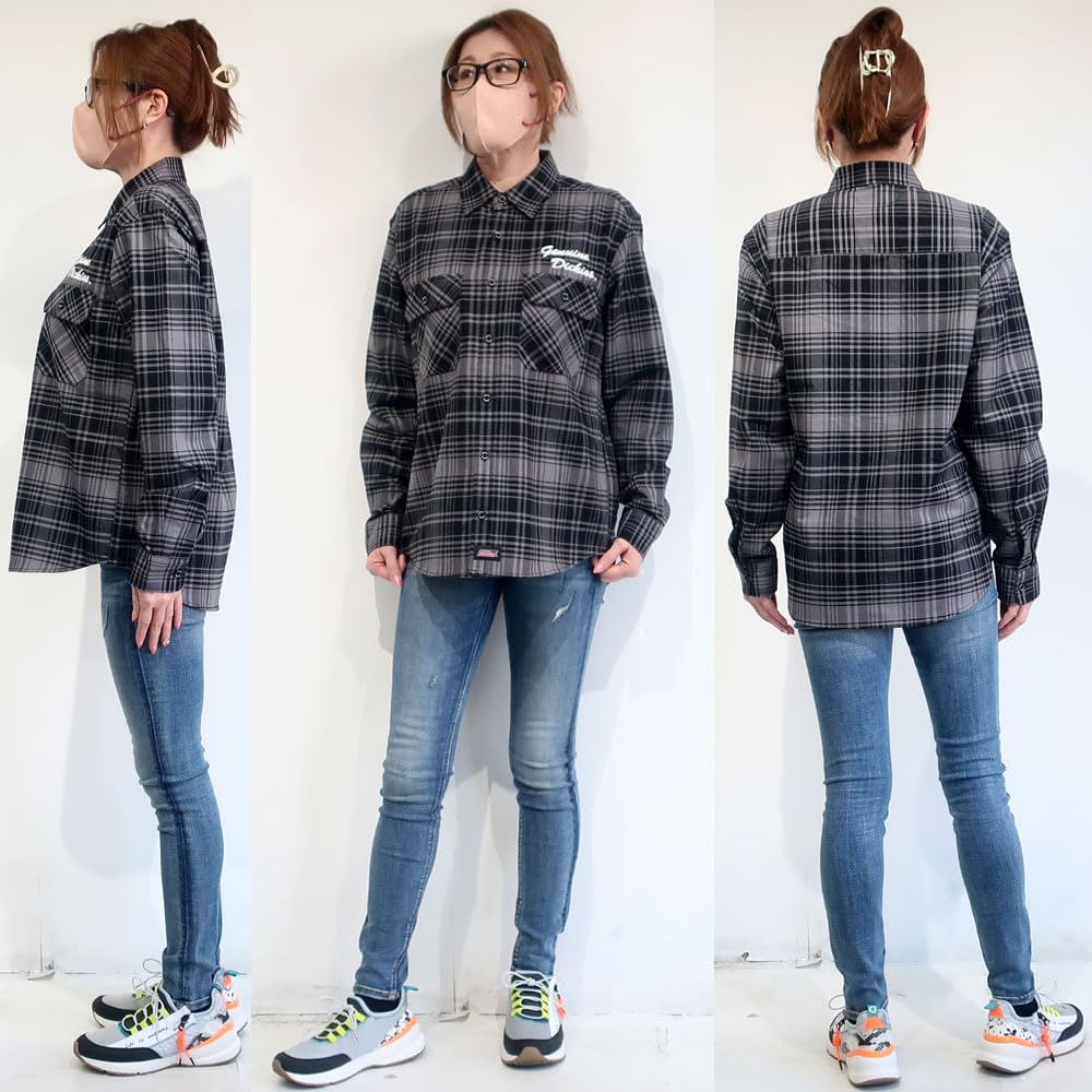 Men's Dickies Check Shirt, Oxford Work, Long Sleeve, Sizes M, L, XL, Black, Red, Ivory, Charcoal, 10001811 (JP, Alphabet, XL, IVORY)