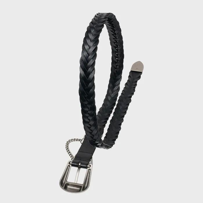 BL026 Chain Weaving Leather Men's & Women's Leather Belt 22mm Black