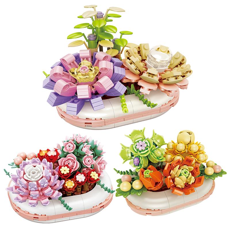 

Сочные строительные блоки в горшках, сделай сам, креативная имитация цветов, светящиеся пестики, головоломка, собранные кирпичи, детская игрушка в подарок