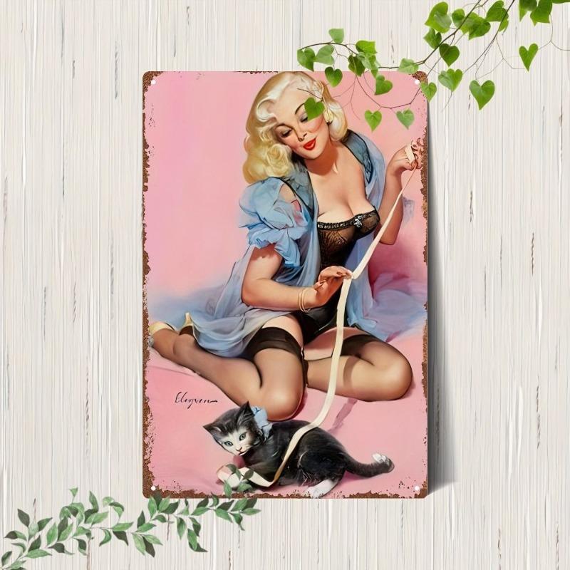 Lamiere Pin-Up Girl, Decorazione Metallica per Officina Garage 20x30cm