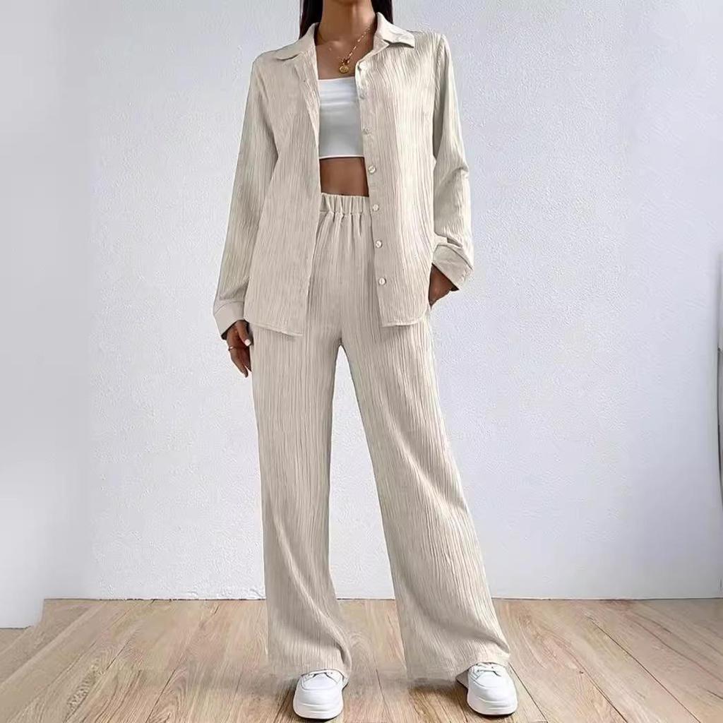 2024 Damen Einfarbiger Revers-Knopf-Cardigan-Anzug - Europäische & Amerikanische Lässige Mode Zweiteiliges Set