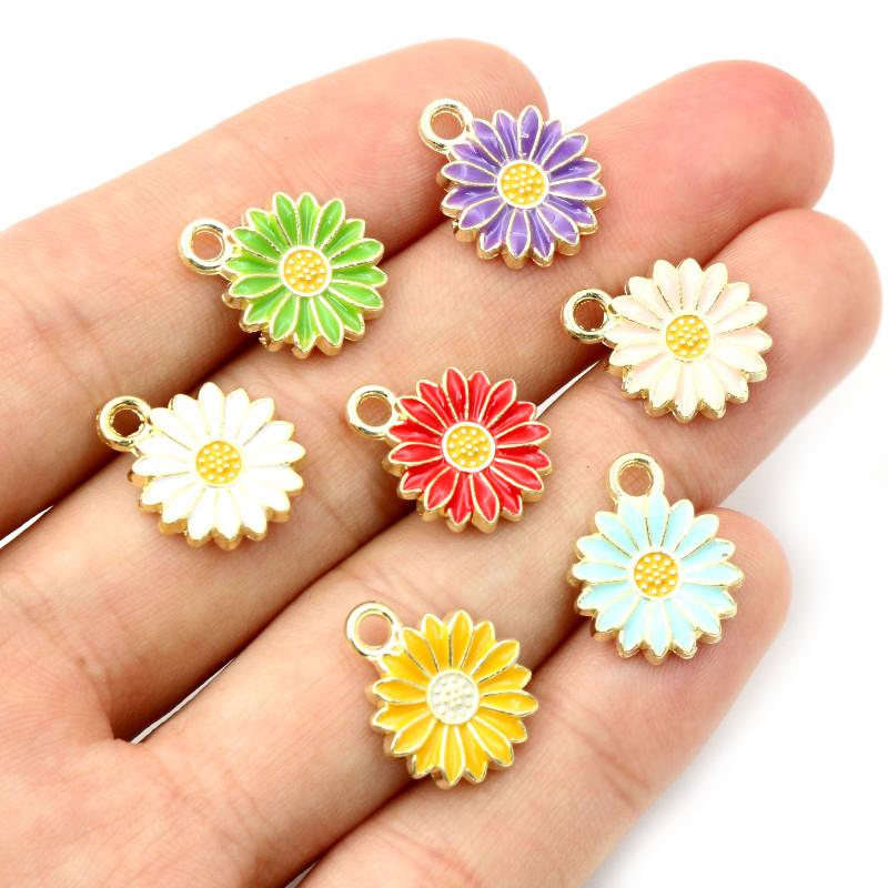 20pcs Enamel Flower Charms Pendant Alloy Metal DIY Jewelry Making Accessories Findings for Earrings Necklace Bracelet
