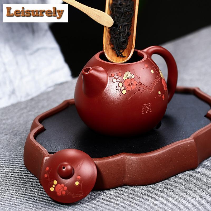 Yixing Teekanne Lila Ton Pflaumenblüte Teekanne Schönheitskessel Rohe Erz Handarbeit Set Dahongpao Authentischer Kugellochfilter 200ml