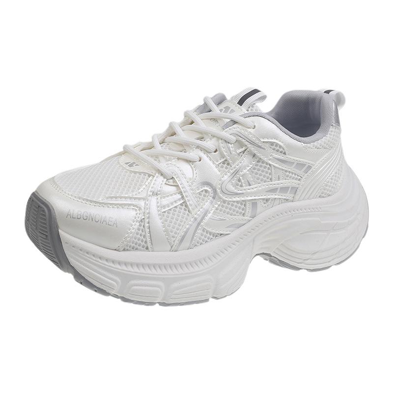 Leather hollow suction film bottom dad shoes women's 2025 spring and summer new round head color matching comfortable and breathable casual spor