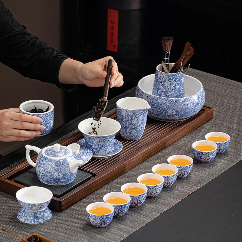 1011 New Flower Kung Fu Tea Set Household Ceramic Living Room Tea Pot Business Gift