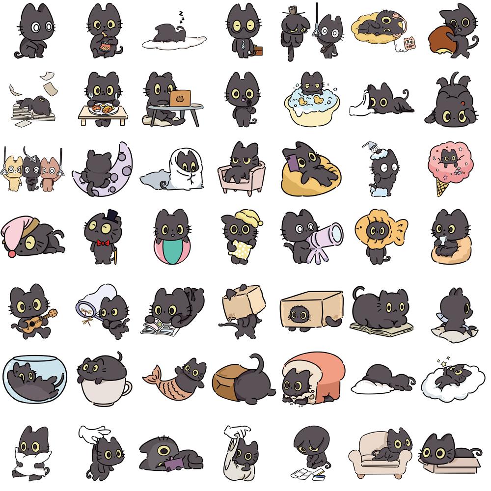 50PCS Naughty Little Black Cat Sticker Harajuku Skateboard Decorative Laptop Luggage Scrapbooking Waterproof Art Decals Sticker