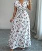 Floral Print V Neck Long Dress With Belt For Summer Casual Womens Wear