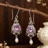 Vintage Amethyst Pearl Dangle Earrings - Light Luxury Floral Alloy Design