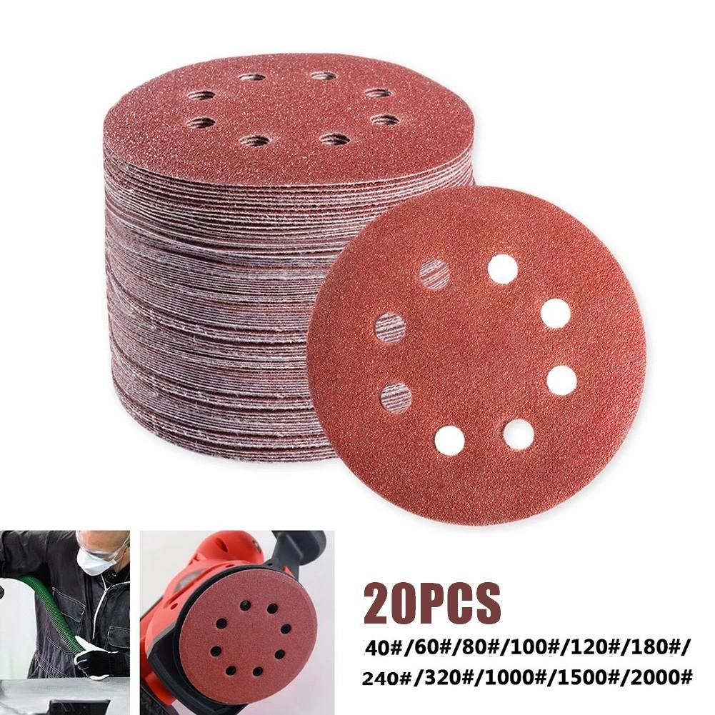 20pcs 5 Inch 125mm Round Sandpaper 8 Hole Sanding Discs Hook and Loop Grit 40-2000 Rotary Tool Wood Jade Abrasive Polishing Tool