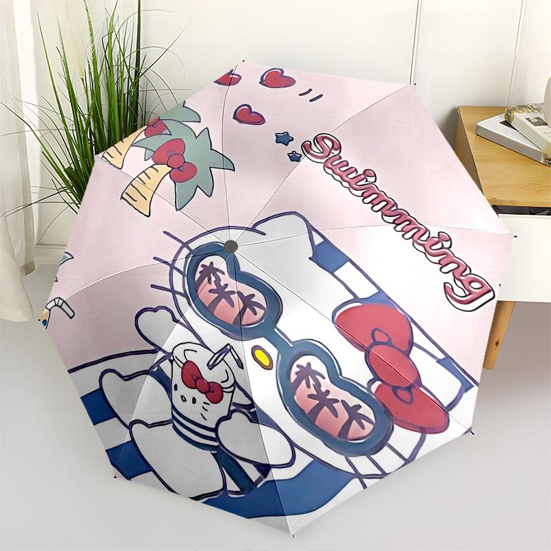 

1pc Hello Kitty Automatic Opening/Closing Umbrella with Pineapple Print - Portable Three-Fold Design, 8-Bone Iron Frame, Outdoor Umbrella, Ideal Gift