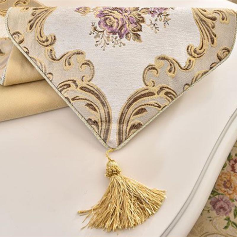 Modern Embroidered Floral Table Runner Luxury European Table Flags Decor for Dining Table Shoe Cabinet with Tassels Tablecloth
