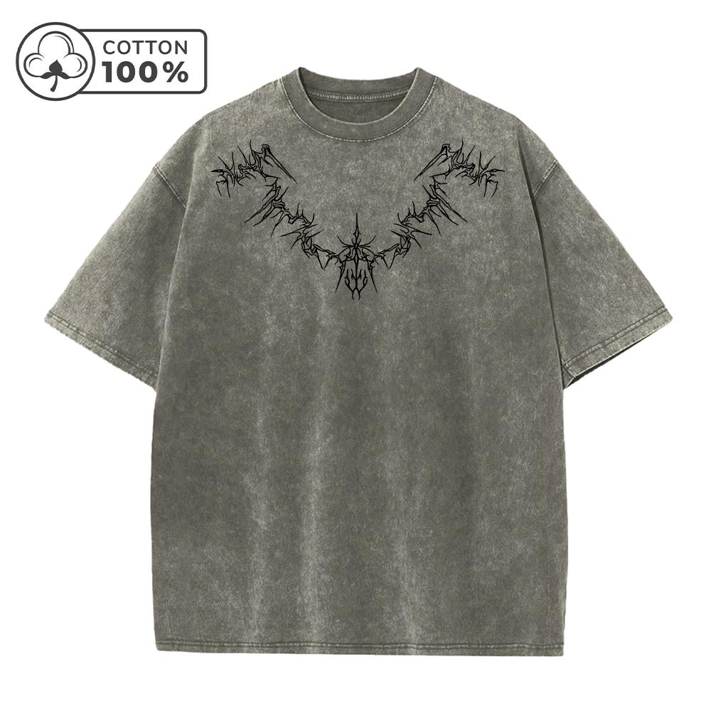 Mens Personalized Thorn Print Washed TShirt Retro Distressed Casual Pure Cotton Crew Neck Short Sleeve Summer Commute Loose To
