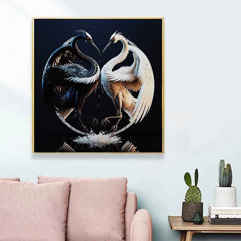 New Arrival 5D DIY Full Circle Diamond Painting "Black and White Double Cranes" Embroidery Cross Stitch Home Decor Gift