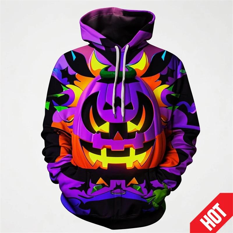 Autumn 3D Fun Pumpkin Pattern Printed Hoodies Fashionable Casual Sports Long Sleeved Men's Hooded Sweatshirts
