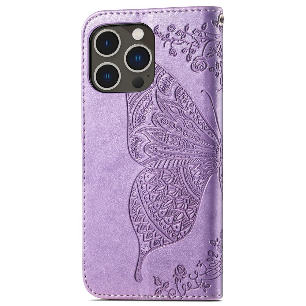 For iPhone 15 Pro Max Stand Wallet Case Butterfly Imprinted PU Leather Protective Phone Cover