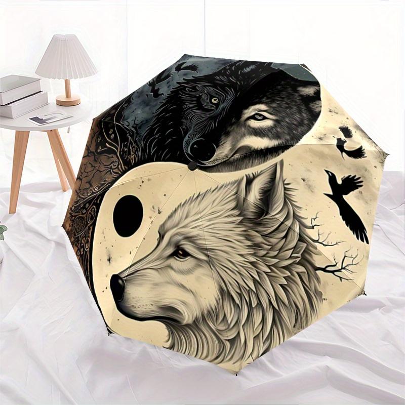 1pc Yin Yang Wolf Pattern Automatic 3-Fold Umbrella, 8 Iron Frames, High-Value Folding Umbrella, Suitable for Office, Travel and Outdoor Adv