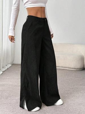 Retro High-Waist Wide-Leg Button Pants - Casual Slimming Style