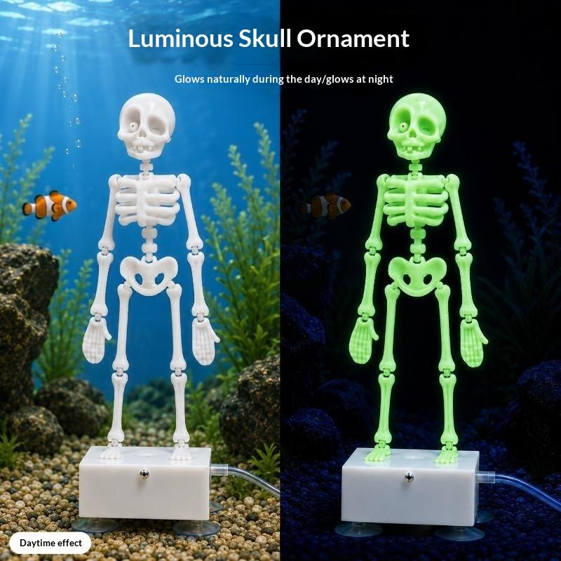 1Pcs Dancing Skeleton Aquarium Bubbler Unique 3D Printed Plastic Skull Ornament for Fish Tank Landscaping