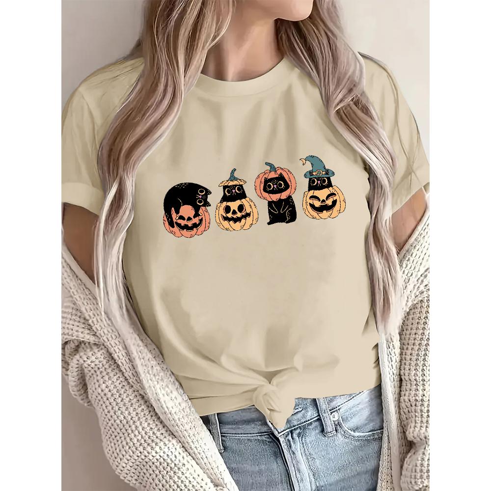Retro Halloween Cat Comfort Colors TShirt Vintage Graphic Tees Summer Breathable Soft ONeck Short Sleeve Tops