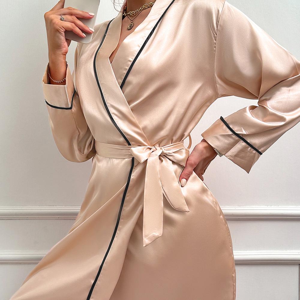 Summer Ice Silk Women's Mid-Length Thin Tie-Up Fashion Robe
