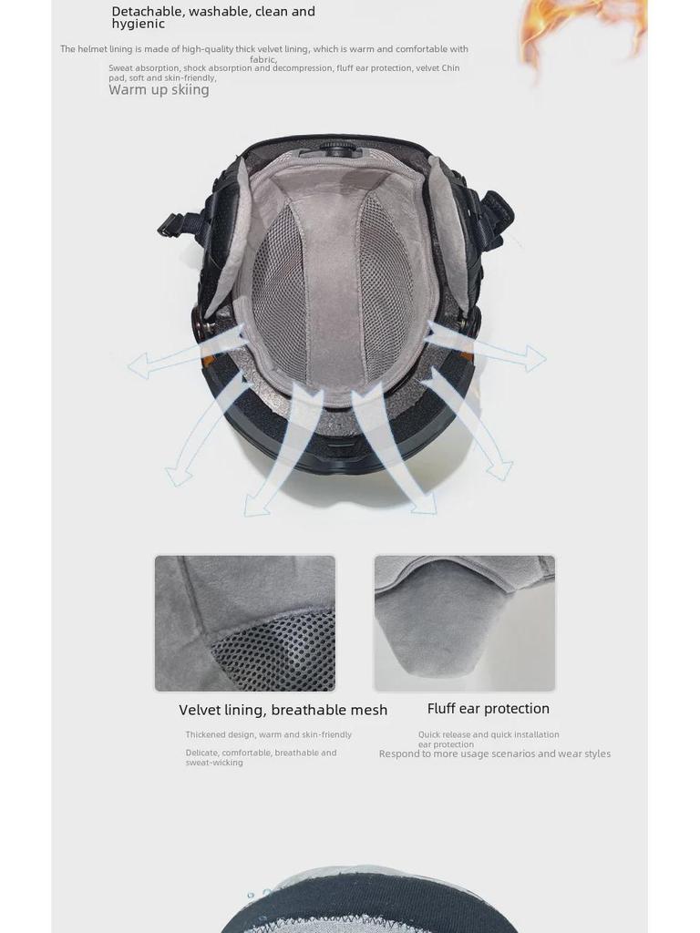 MOON Ski Helmet with Integrated Goggles for Asian Head Shape - Unisex, Single & Double Board, Protective Gear