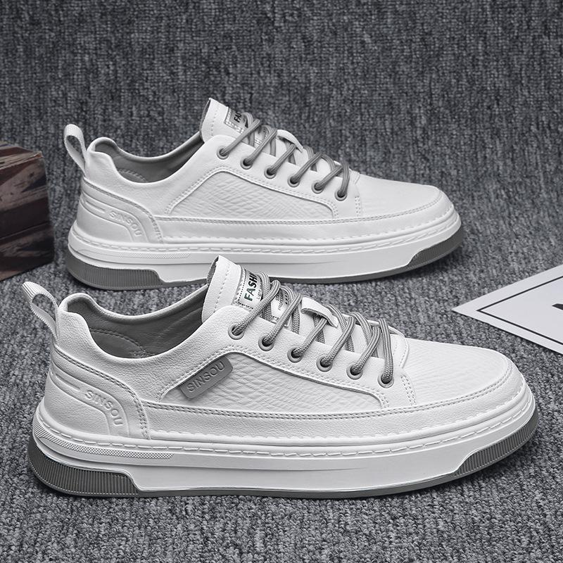 Autumn men's shoes 2024 new sports flat shoes leather surface trend versatile waterproof casual leather shoes youth trendy shoes