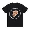 Wake Up Act Silly Meme Graphic T Shirt Funny Cute Cat Print Short Sleeve T-shirt Men Women Casual Oversized High Quality Soft