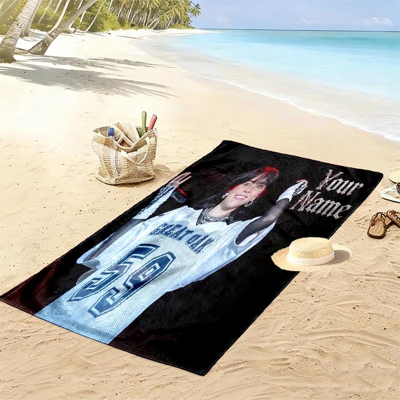 Custom Name Billie Eilish Print Beach Towel, Large Soft Quick Dry Towel for Beach Camping Swimming -HE187