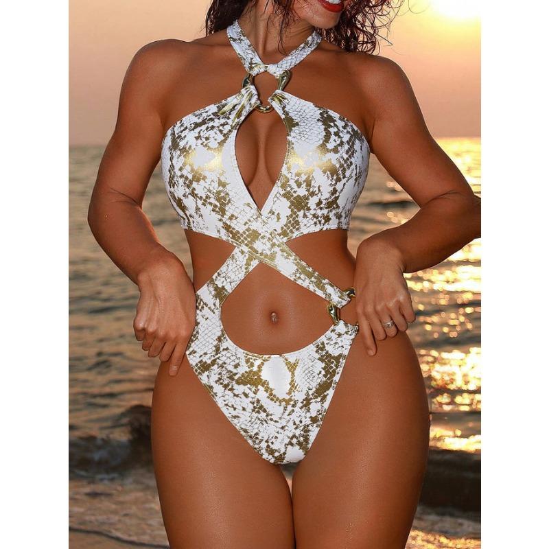 Damen Einfarbig Rückenfrei Kreuz One-Piece Badeanzug