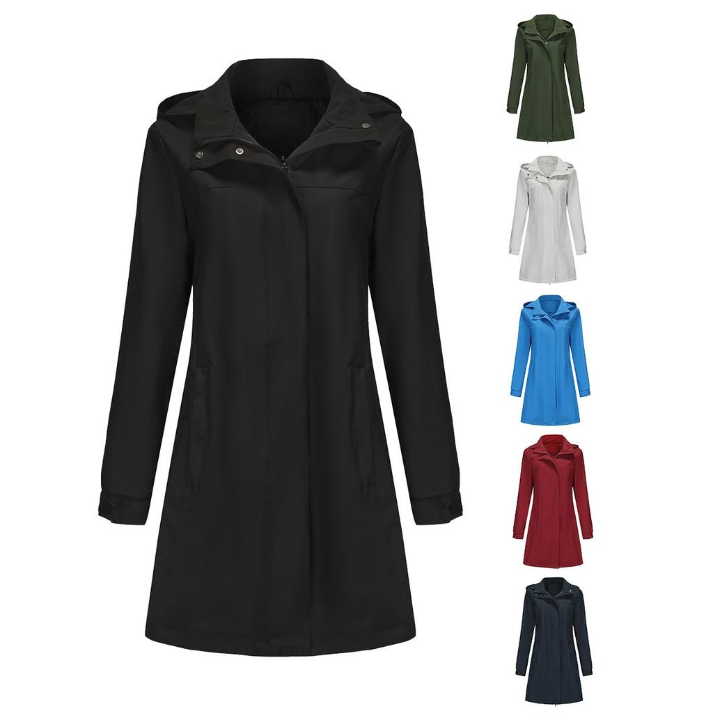 Spring and Autumn Detachable Hat Water Repellent Windbreaker Women's Solid Color Long-sleeved Thin Jacket Casual Women's Clothing