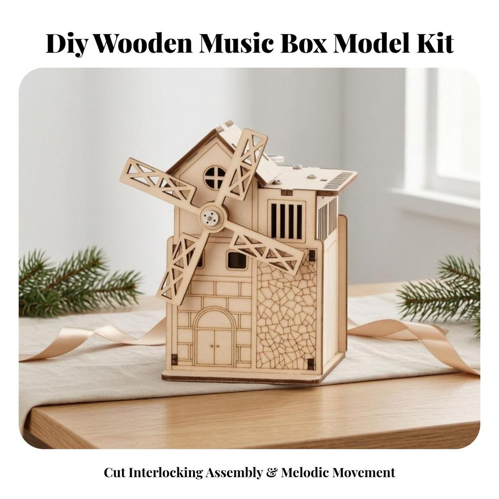 Pinwheel Music Box Wind-up DIY Craft Kit Educational for Children