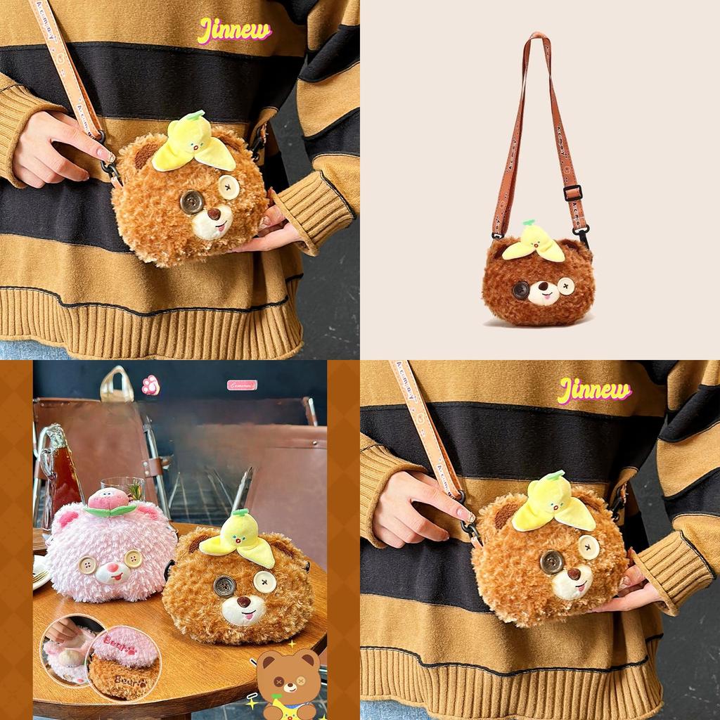 Plush Bear Crossbody Bag For Girls Cute Cartoon Keychain Accessory