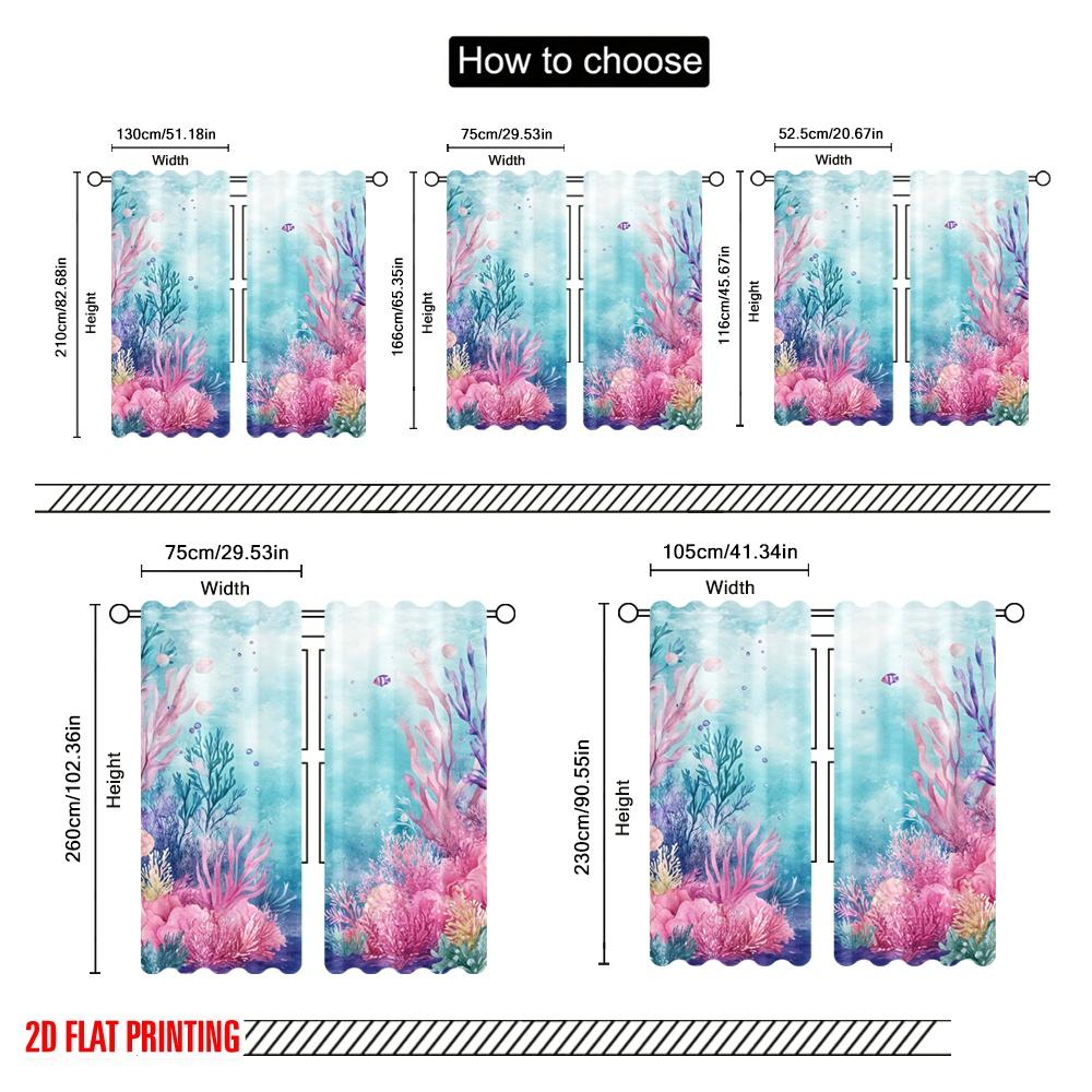 2pcs,2D plane printing Pattern Curtains Coral Dreamscape Polyester Woven (without rod) Decorations Inside Ldeal for Home &