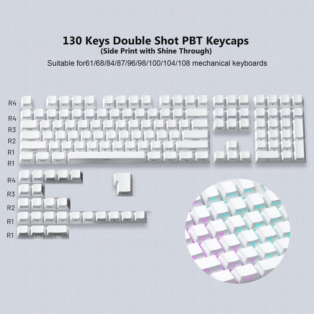 135 Keys Gradient Green Shine Through Keycaps Side Printed PBT Double Shot Keycaps OEM Profile for MX Switches Gaming Keyboards