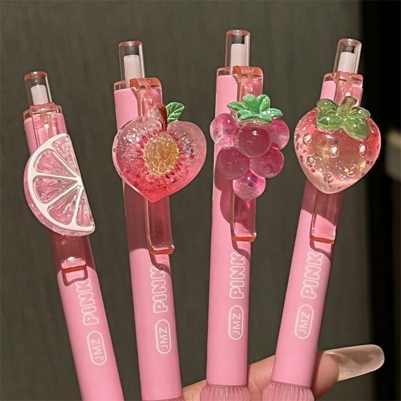 4Pcs Ice Grapefruit Gel Pen With Cute Pendant 0.5Mm Fast-Drying Black Ink Press Pen For Kawai Office School Writing Supplies