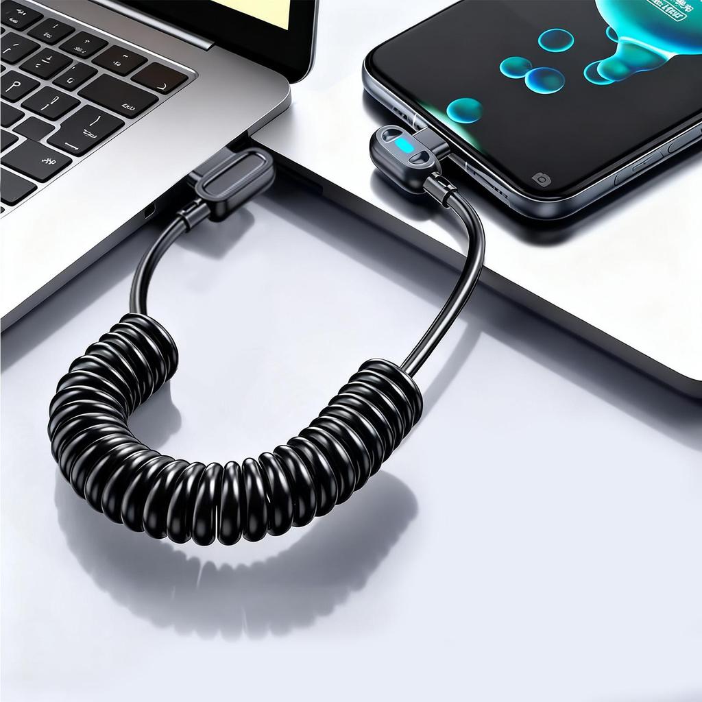 Coiled Car Charger Cable Retractable Luminous Retractable Type C Cord phone charging cable for Trailer RV Truck Automotive Sedan