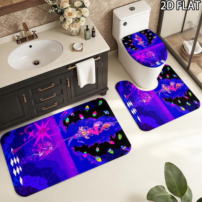 3Pcs Flannel Toilet Mat Set MTSJTthe Digital Circus Bathroom Rug Bath Carpet Non Slip Home Decor