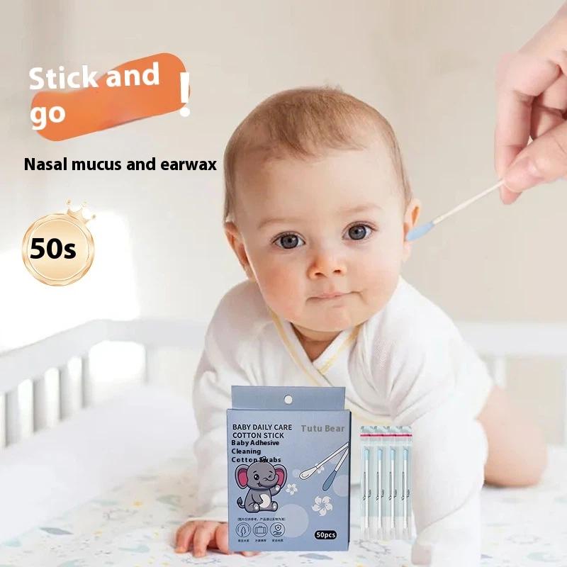 50 Stück Baby-Ohrenschmalzentferner-Stäbchen Klebende Wattestäbchen Einzeln verpackt Ohrlöffel Sicher Feine Papierachse Wattestäbchen
