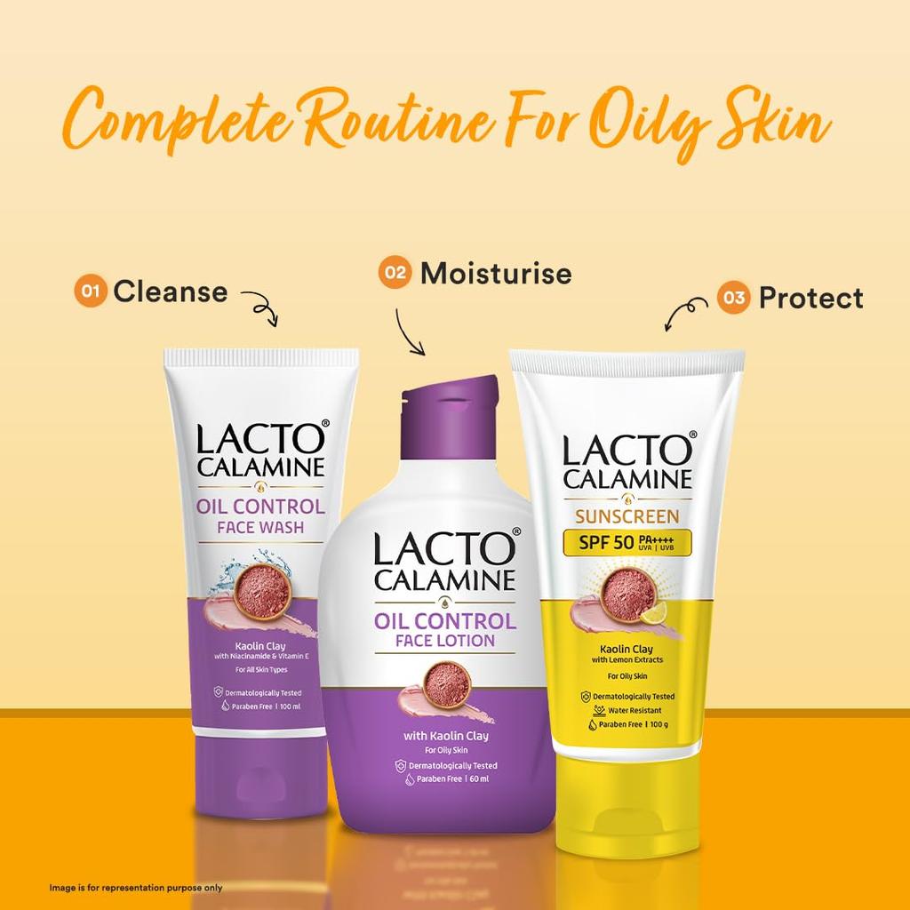 Lacto Calamine Sunscreen SPF 50 PA+++ For Oily Skin Matte Finish Water Resistant No White Cast UV Protection 100 g