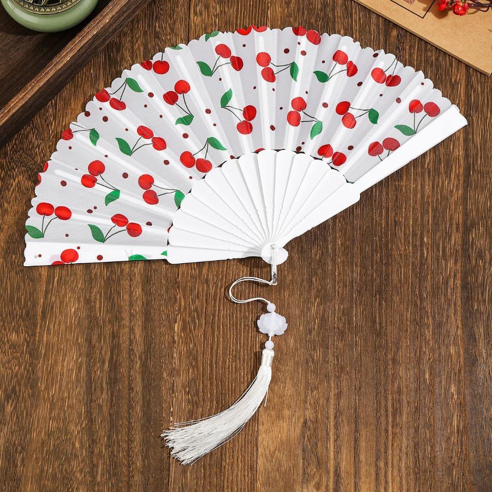 Fruit Pattern Handheld Fan with Tassel Vacation Folding Fan Fashion Summer Folding Hand Fan School